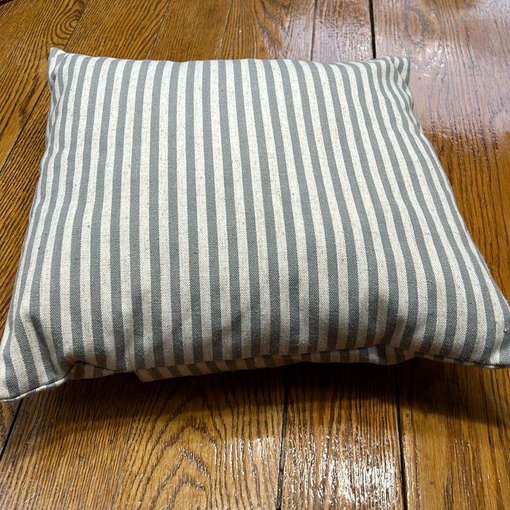 Gray and cream color linen blend stripe pillow. New with tag, 18” square.